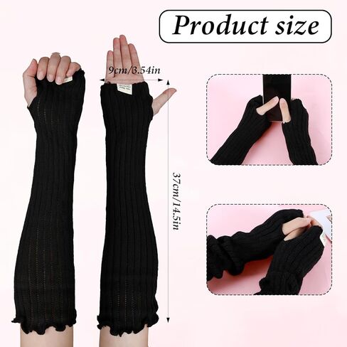 Cotton Blend Arm Warmers, Fingerless Long Sleeve Y2K Gothic Punk Hip Hop Knitted, Black White, Regular Size in Saudi Arabia