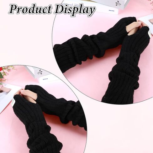 Cotton Blend Arm Warmers, Fingerless Long Sleeve Y2K Gothic Punk Hip Hop Knitted, Black White, Regular Size in Saudi Arabia
