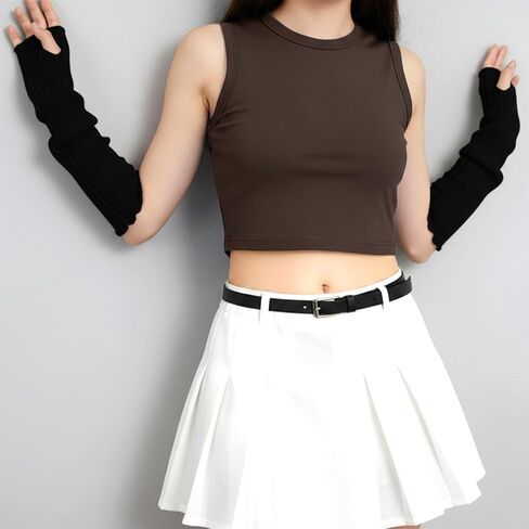 Cotton Blend Arm Warmers, Fingerless Long Sleeve Y2K Gothic Punk Hip Hop Knitted, Black White, Regular Size in Saudi Arabia
