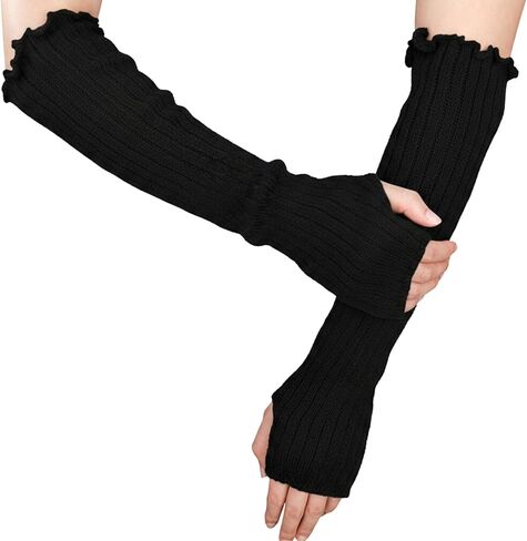 Cotton Blend Arm Warmers, Fingerless Long Sleeve Y2K Gothic Punk Hip Hop Knitted, Black White, Regular Size in Saudi Arabia