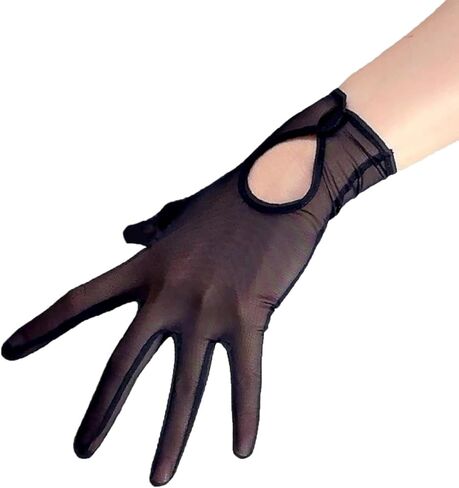 DooWay Black Short Mesh Gloves Women 9" Snap Botton Touchscreen Sheer Gloves for Driving Evening Party Dress Up in Saudi Arabia