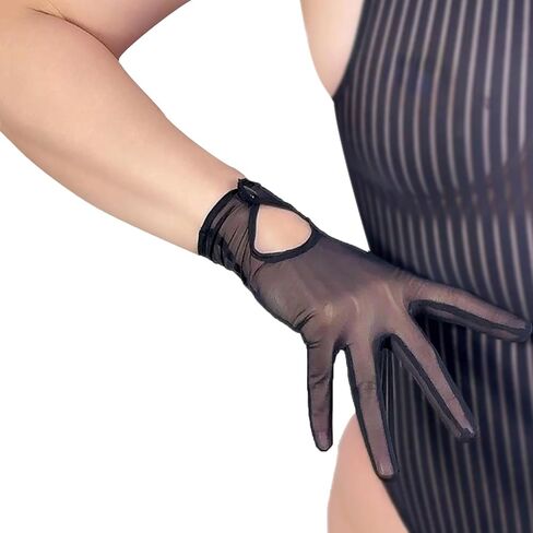 DooWay Black Short Mesh Gloves Women 9" Snap Botton Touchscreen Sheer Gloves for Driving Evening Party Dress Up in Saudi Arabia