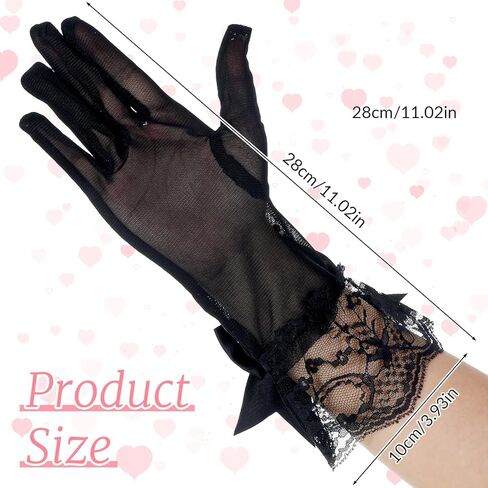 Black Lace Gloves, Elegant Short Tea Party Gloves Rhinestone Halloween Mitten for Women Wedding Prom Evening Party Funeral in Saudi Arabia
