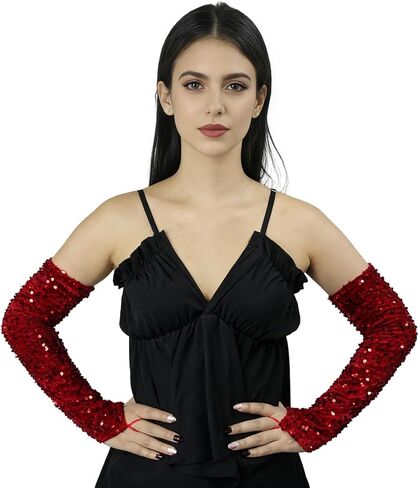 Specell Women Fingerless Velvet Sequin Gloves Long Fingerless Gloves for Opera Engagement Parties Banquets Weddings Christmas in Saudi Arabia
