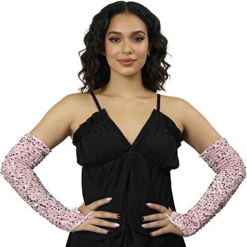Specell Women Fingerless Velvet Sequin Gloves Long Fingerless Gloves for Opera Engagement Parties Banquets Weddings Christmas in Saudi Arabia