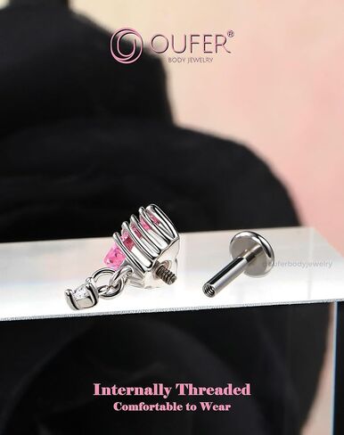 OUFER 16G 6mm Skeleton Hand Heart CZ Dangle Cartilage Earring – Internally Threaded Flat Back Helix Piercing Jewelry for Men & Women in Saudi Arabia