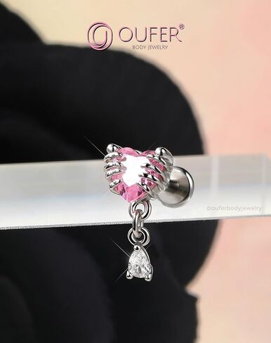 OUFER 16G 6mm Skeleton Hand Heart CZ Dangle Cartilage Earring – Internally Threaded Flat Back Helix Piercing Jewelry for Men & Women in Saudi Arabia