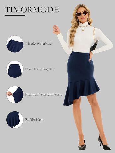 Women's Pencil Skirt High Waist Stretch Fishtail Office Work Skirt Ruffle Hem Bodycon Midi Skirt in Saudi Arabia