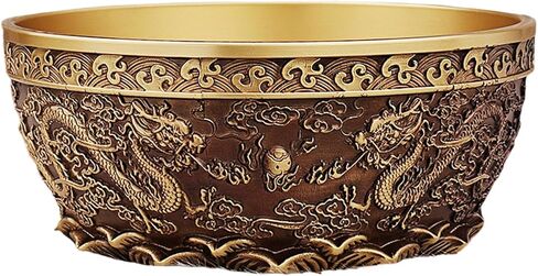 Feng Shui Money Bowl Solid Brass, 415g 0.92lbs Double Prosperity Dragons and Abundance Lotus Base, 4.7x4.7x2 Inch 12x12x6.3cm Wealth Vault with Fortune Inscriptions, Office Desk Altar Sacred Decor in Saudi Arabia