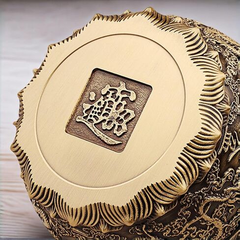 Feng Shui Money Bowl Solid Brass, 415g 0.92lbs Double Prosperity Dragons and Abundance Lotus Base, 4.7x4.7x2 Inch 12x12x6.3cm Wealth Vault with Fortune Inscriptions, Office Desk Altar Sacred Decor in Saudi Arabia