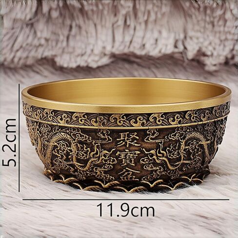 Feng Shui Money Bowl Solid Brass, 415g 0.92lbs Double Prosperity Dragons and Abundance Lotus Base, 4.7x4.7x2 Inch 12x12x6.3cm Wealth Vault with Fortune Inscriptions, Office Desk Altar Sacred Decor in Saudi Arabia