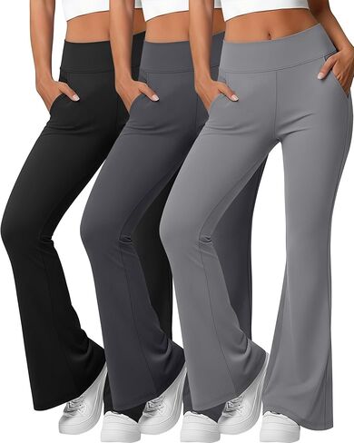 3 Pack Women's Yoga Pants High Waisted Flare Leggings Wide Leg Bell Bottoms Workout Casual Bootcut Yoga Dress Pant in Saudi Arabia
