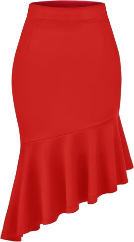 Women's Pencil Skirt High Waist Stretch Fishtail Office Work Skirt Ruffle Hem Bodycon Midi Skirt in Saudi Arabia