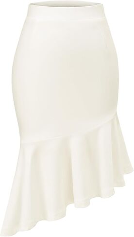 Women's Pencil Skirt High Waist Stretch Fishtail Office Work Skirt Ruffle Hem Bodycon Midi Skirt in Saudi Arabia