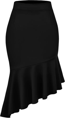 Women's Pencil Skirt High Waist Stretch Fishtail Office Work Skirt Ruffle Hem Bodycon Midi Skirt in Saudi Arabia