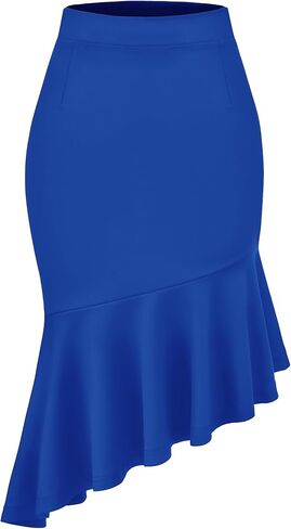 Women's Pencil Skirt High Waist Stretch Fishtail Office Work Skirt Ruffle Hem Bodycon Midi Skirt in Saudi Arabia