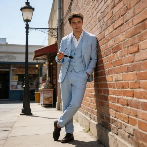 Men Suits Linen Beach Wedding Suits 3 Piece Groomsmen Attire Linen Blazer Vest Pant Prom Tuxedo in Saudi Arabia