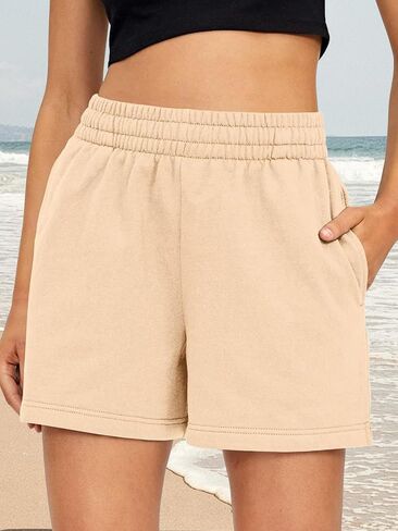 Womens Sweat Shorts Casual Summer Drawstring Comfy Elastic High Waist Running Clothes with Pockets in Saudi Arabia