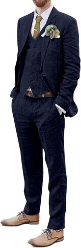 Men Suits Linen Beach Wedding Suits 3 Piece Groomsmen Attire Linen Blazer Vest Pant Prom Tuxedo in Saudi Arabia
