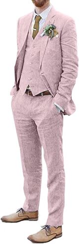 Men Suits Linen Beach Wedding Suits 3 Piece Groomsmen Attire Linen Blazer Vest Pant Prom Tuxedo in Saudi Arabia