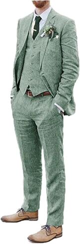 Men Suits Linen Beach Wedding Suits 3 Piece Groomsmen Attire Linen Blazer Vest Pant Prom Tuxedo in Saudi Arabia
