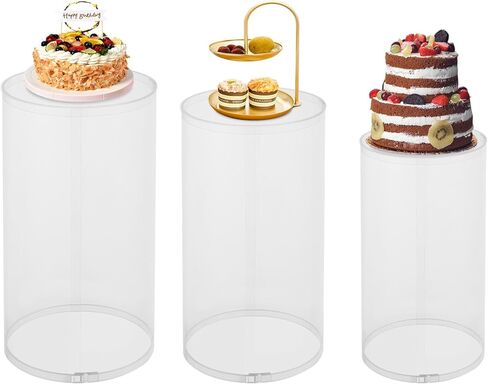 قاعدة اسطوانة تقف 3 قطع، اسطوانة زفاف مستديرة للحفلات، ركائز تزيين الكيك، أعمدة قاعدة عرض مستديرة لديكور فني لحفلات الزفاف وأعياد الميلاد (أبيض) in Kuwait