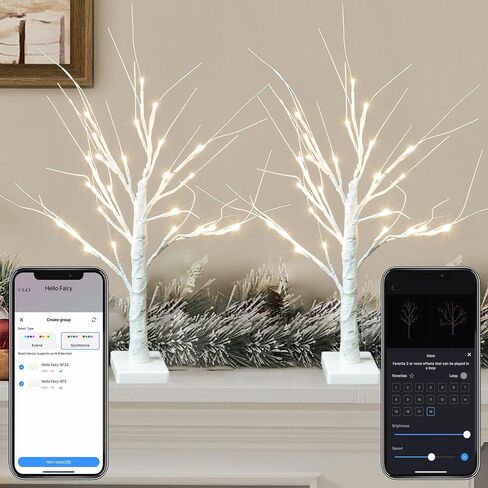 Smart Christmas Decorations Indoor, 2 FT Birch Tree with LED Lights, App Control, 18 Modes, Fairy Light Spirit Tree for Christmas Decor, Warm White Lighted Birch Trees for Home Decor Music Sync 2 Pack in Saudi Arabia