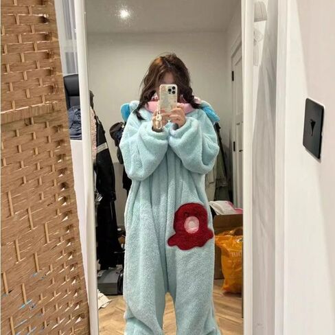 Cute One Piece Pajamas for Women Teens Kawaii Fleece Loungewear Soft Sleepwear Jumpsuit Pajamas Gifts in Saudi Arabia