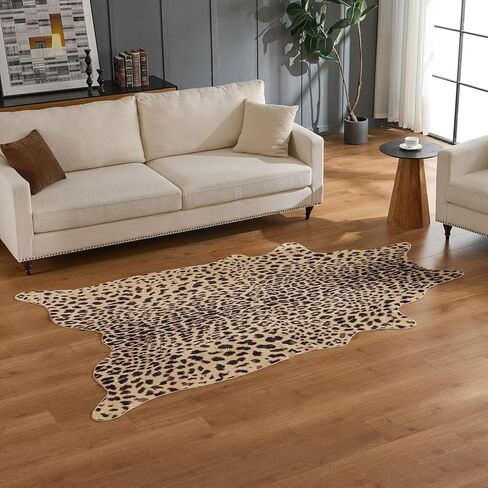 Leopard Rug,Luxury Faux Fur Leopard Print Area Rug,Animal Print Carpet Home Decor for Living Room Bedroom Large Carpet Non-Slip Brown Leopard-4.8 * 6.8FT（57 * 80inch） in Saudi Arabia