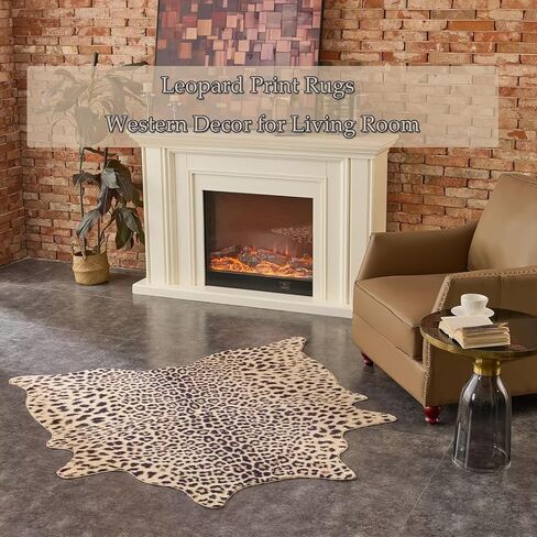 Leopard Rug,Luxury Faux Fur Leopard Print Area Rug,Animal Print Carpet Home Decor for Living Room Bedroom Large Carpet Non-Slip Brown Leopard-4.8 * 6.8FT（57 * 80inch） in Saudi Arabia