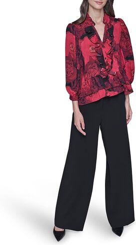 Karl Lagerfeld Womens Long Sleeve V-Neck Floral Printed Blouse in Saudi Arabia