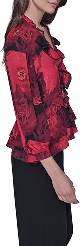Karl Lagerfeld Womens Long Sleeve V-Neck Floral Printed Blouse in Saudi Arabia