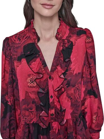 Karl Lagerfeld Womens Long Sleeve V-Neck Floral Printed Blouse in Saudi Arabia