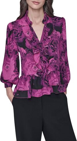 Karl Lagerfeld Womens Long Sleeve V-Neck Floral Printed Blouse in Saudi Arabia