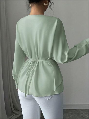 SOLY HUX Women's Criss Cross Wrap Tops Boat Neck Long Sleeve Tie Back Elegant Dressy Blouse in Saudi Arabia