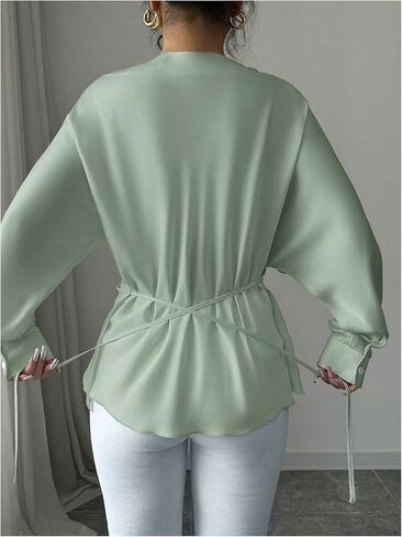 SOLY HUX Women's Criss Cross Wrap Tops Boat Neck Long Sleeve Tie Back Elegant Dressy Blouse in Saudi Arabia