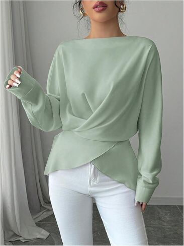 SOLY HUX Women's Criss Cross Wrap Tops Boat Neck Long Sleeve Tie Back Elegant Dressy Blouse in Saudi Arabia