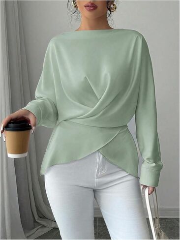 SOLY HUX Women's Criss Cross Wrap Tops Boat Neck Long Sleeve Tie Back Elegant Dressy Blouse in Saudi Arabia