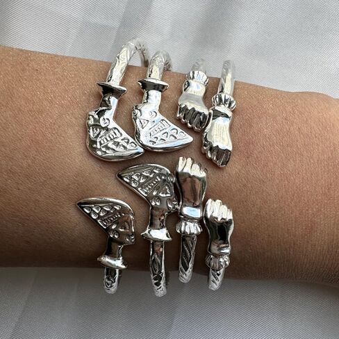 Solid .925 Sterling Silver Thick Queen Nefertiti West Indian Bangles, cuff bracelets, Egypt Jewelry for women, 1 pair in Saudi Arabia