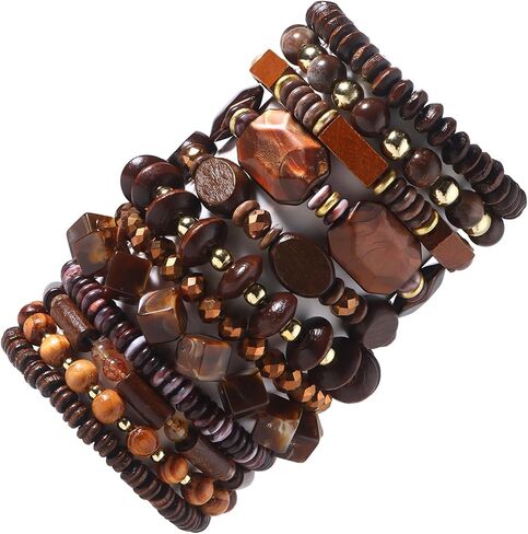 12Pcs Beaded Bracelets for Men Women Adjustable Punk Braided Wooden Bracelet Bulk Wood Bangles Gothic Jewelry Gift in Saudi Arabia