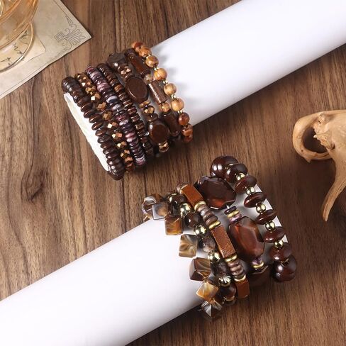 12Pcs Beaded Bracelets for Men Women Adjustable Punk Braided Wooden Bracelet Bulk Wood Bangles Gothic Jewelry Gift in Saudi Arabia