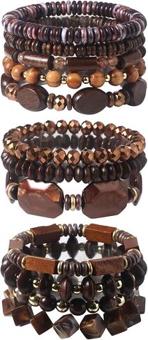 12Pcs Beaded Bracelets for Men Women Adjustable Punk Braided Wooden Bracelet Bulk Wood Bangles Gothic Jewelry Gift in Saudi Arabia