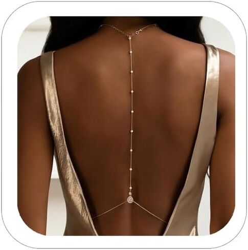 Pearls Rhinestone Back Chain Necklace for Backless Dress Bridal Wedding Backdrop Necklace Women Body Chain in Saudi Arabia