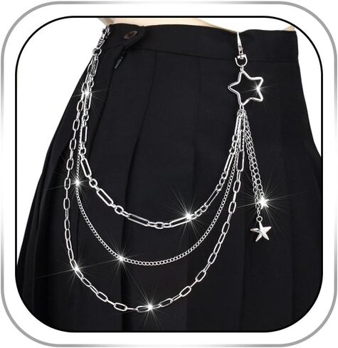 Layered Pants Chain Punk Silver Pocket Chain Star Jeans Chain Hip Hop Wallet Chain Accessories for Women Men in Saudi Arabia