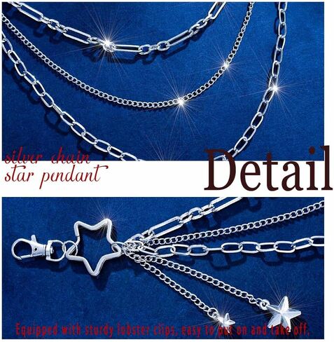 Layered Pants Chain Punk Silver Pocket Chain Star Jeans Chain Hip Hop Wallet Chain Accessories for Women Men in Saudi Arabia