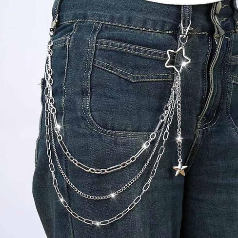 Layered Pants Chain Punk Silver Pocket Chain Star Jeans Chain Hip Hop Wallet Chain Accessories for Women Men in Saudi Arabia