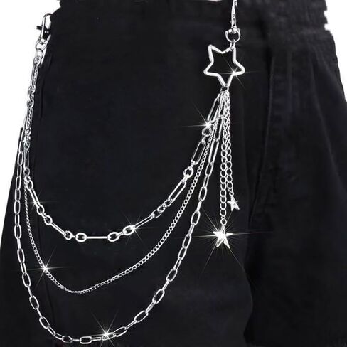 Layered Pants Chain Punk Silver Pocket Chain Star Jeans Chain Hip Hop Wallet Chain Accessories for Women Men in Saudi Arabia
