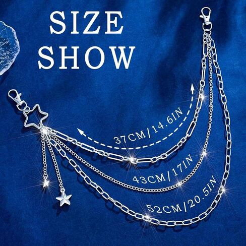 Layered Pants Chain Punk Silver Pocket Chain Star Jeans Chain Hip Hop Wallet Chain Accessories for Women Men in Saudi Arabia