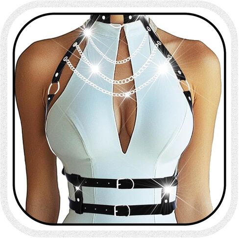 BODIY Leather Chest Belt Black Chest Harness Punk Waist Belt Layered Body Chain for Women in Saudi Arabia