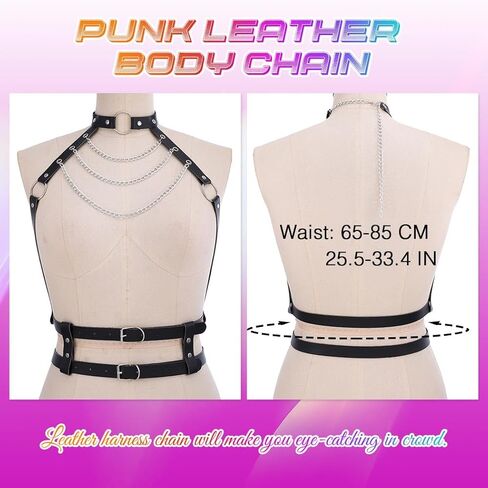 BODIY Leather Chest Belt Black Chest Harness Punk Waist Belt Layered Body Chain for Women in Saudi Arabia